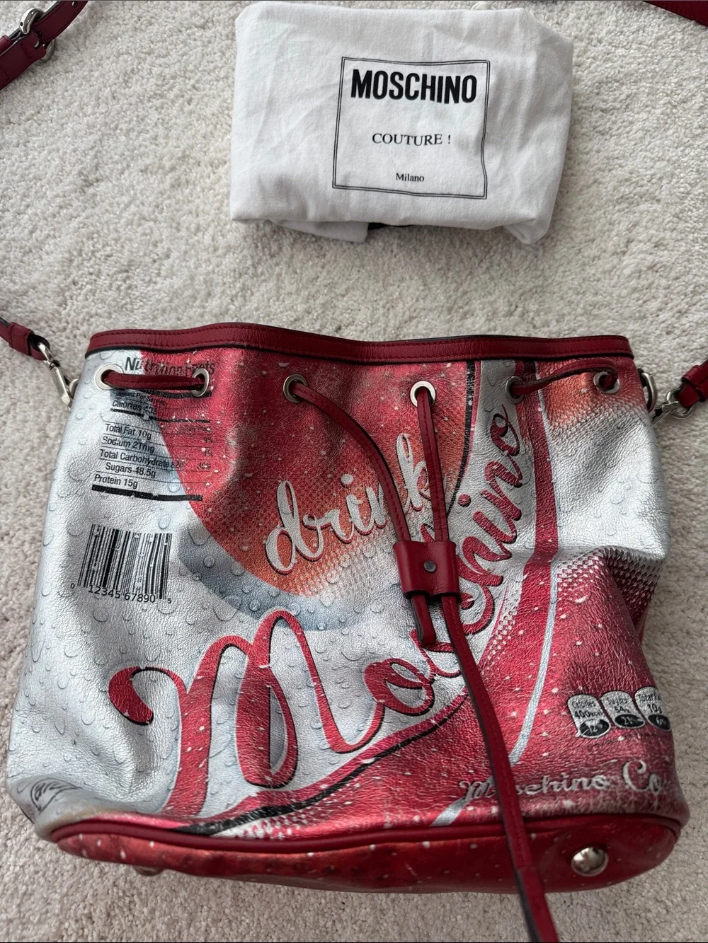 Moschino Red & Silver Coca-Cola Graphic Crossbody Bag